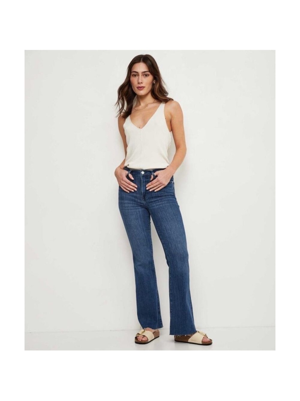 Frame Aspire Raw After Denim High-Rise bootcut flare Leg Jeans 28 blue stretch